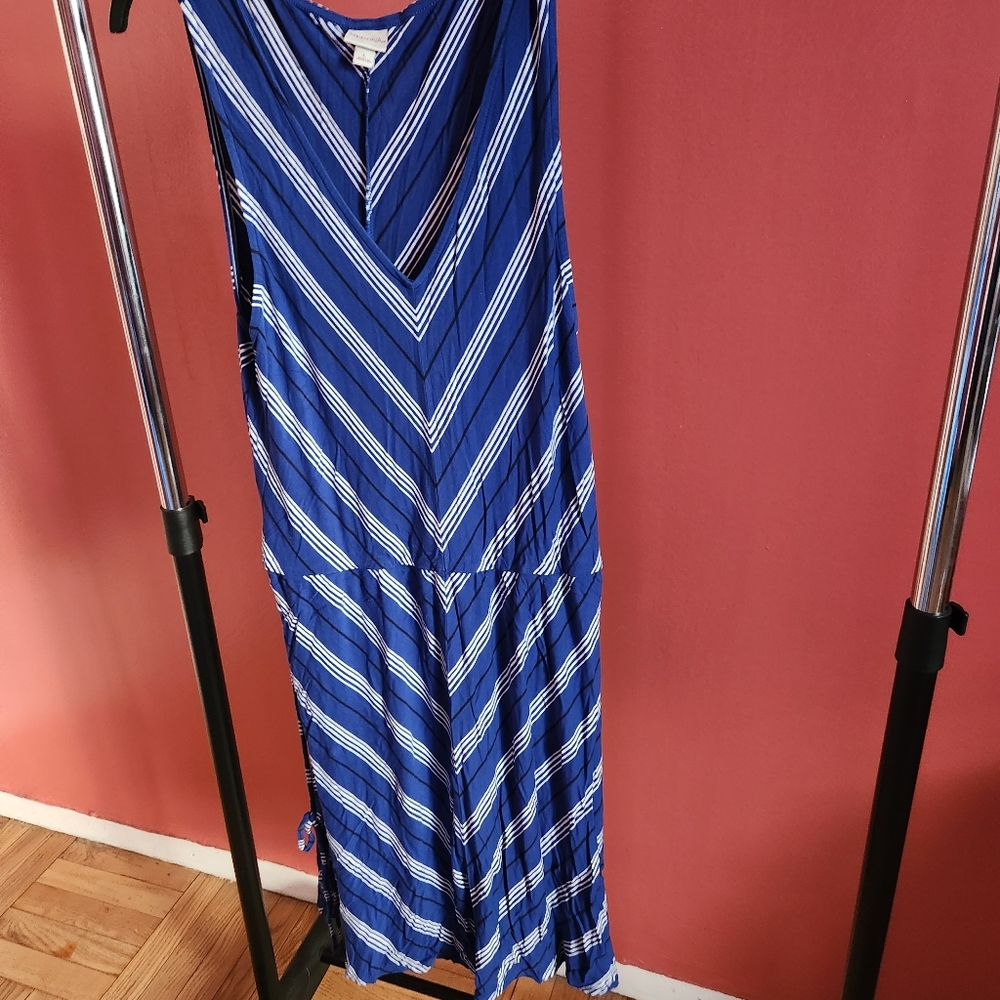 Blue Striped Sleeveless Dress